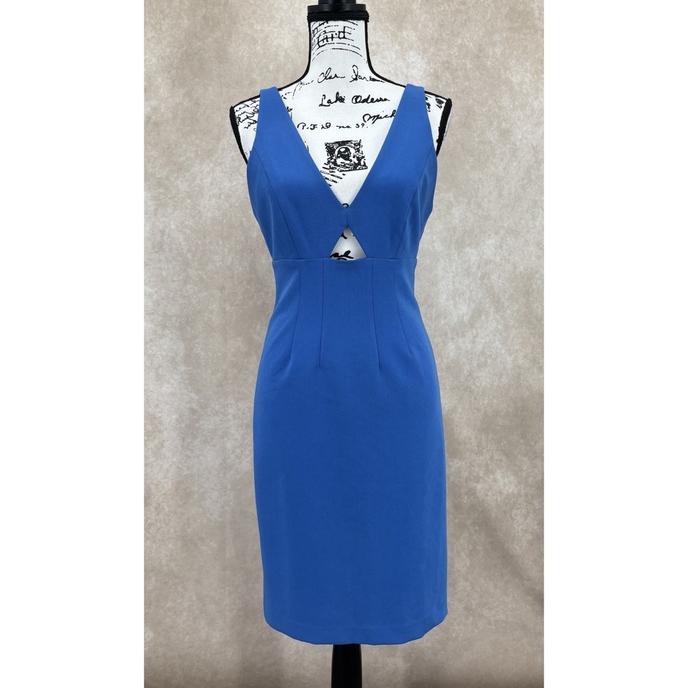 Alice + Olivia Yve Bodycon Dress Size 8 Cobalt Blue Triangle Cutout V Neck NWT